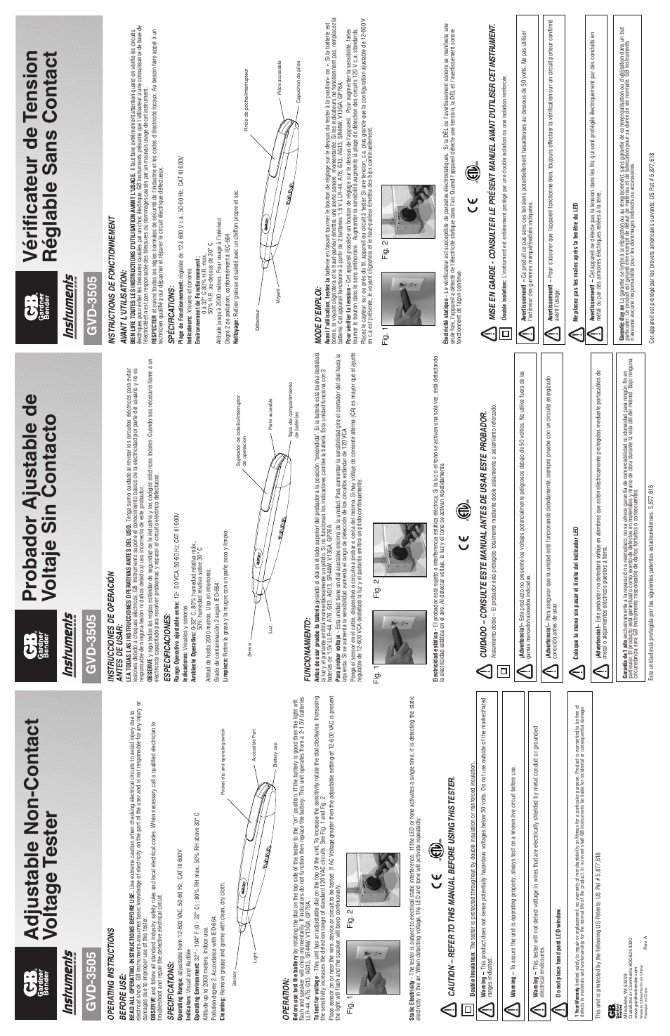 Gardner Bender GVD-3505 Non-Contact Voltage Tester User Manual | 1 page