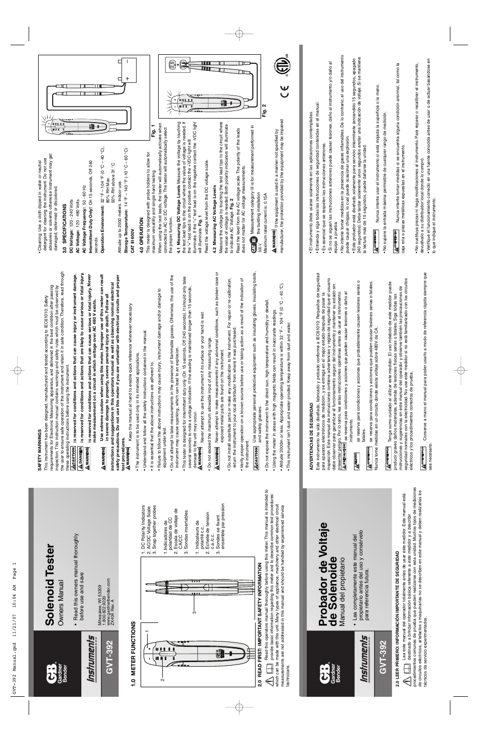 Gardner Bender GVT-392 Solenoid Tester User Manual | 2 pages