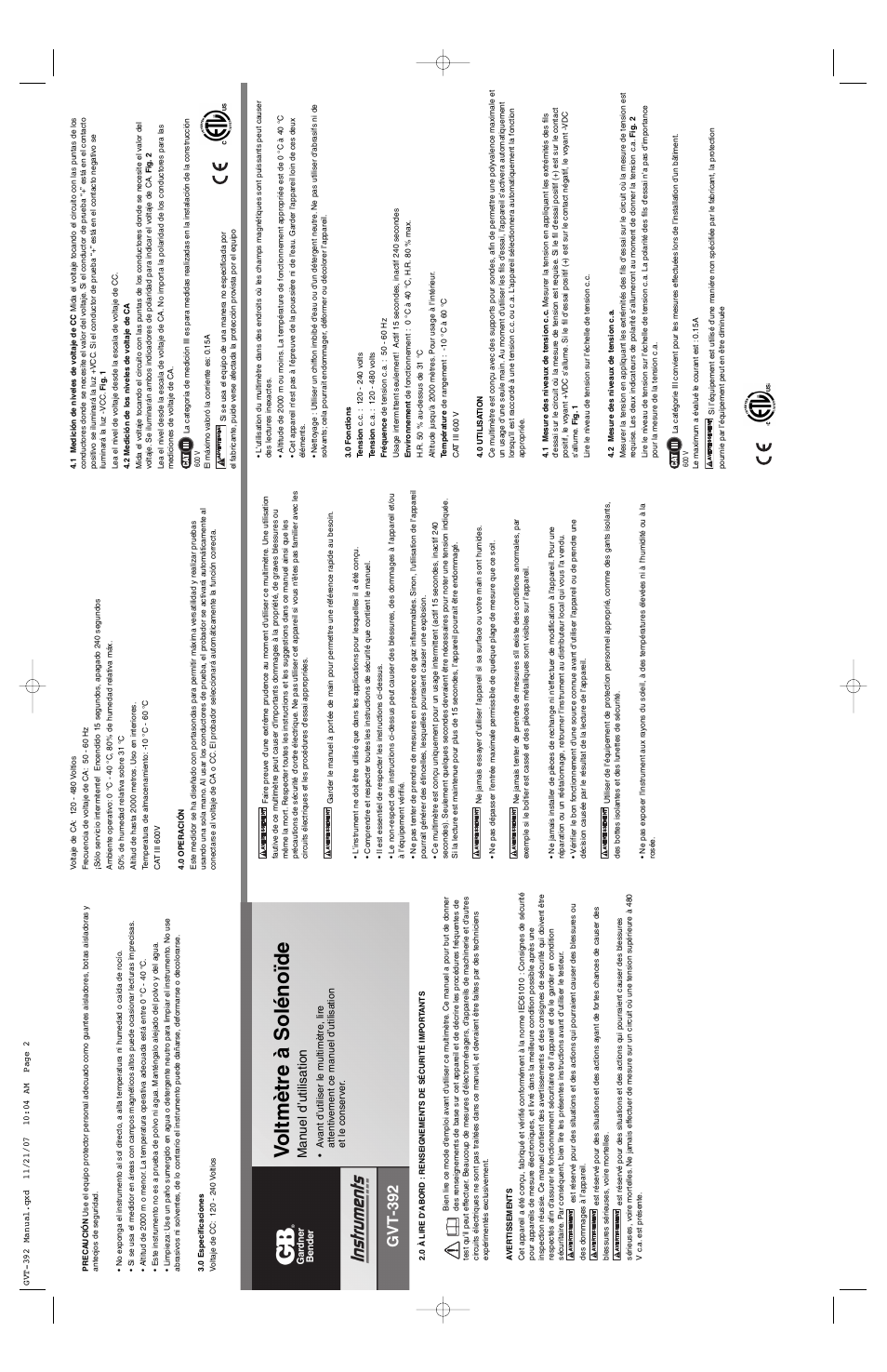 Voltmètre à solénoïde, Gvt-392, Man uel d’utilisation | Gardner Bender GVT-392 Solenoid Tester User Manual | Page 2 / 2