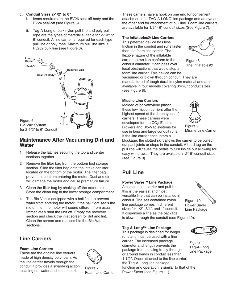 Maintenance after vacuuming dirt and water, Line carriers, Pull line | Gardner Bender BV208D User Manual | Page 3 / 4