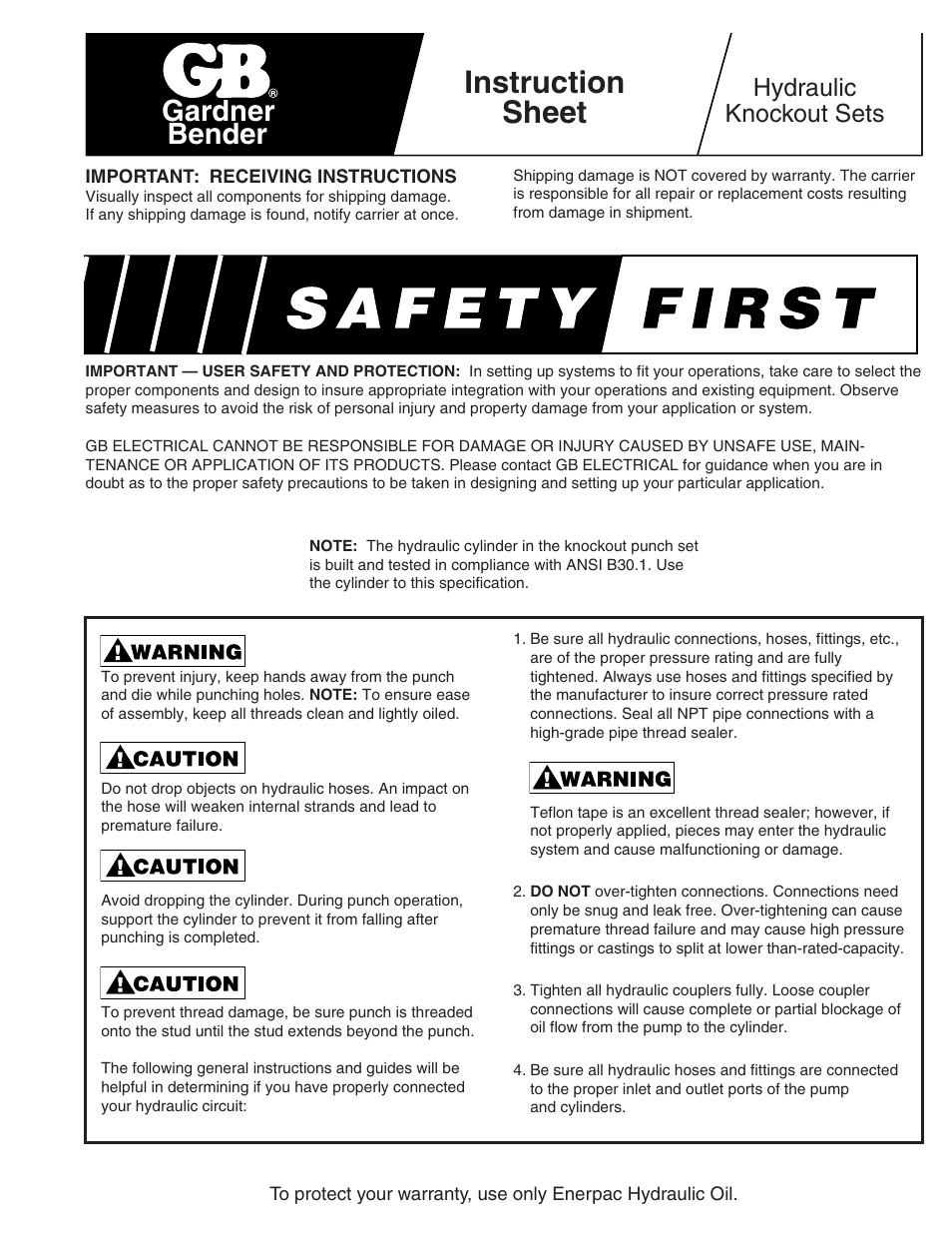 Gardner Bender Hydraulic Knockout Sets User Manual | 4 pages