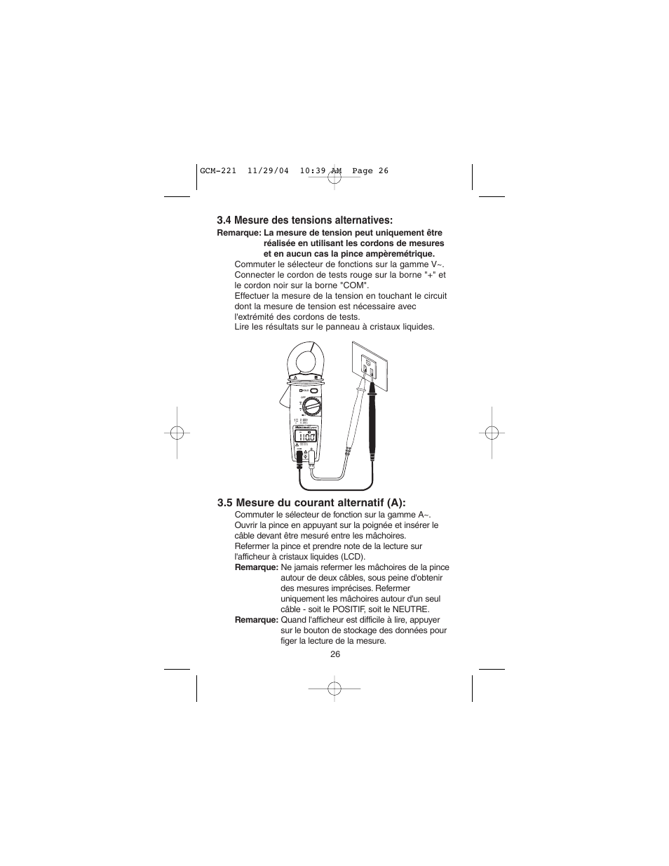 4 mesure des tensions alternatives, 5 mesure du courant alternatif (a) | Gardner Bender GCM-221 Auto Clamp-On Multimeter User Manual | Page 24 / 26