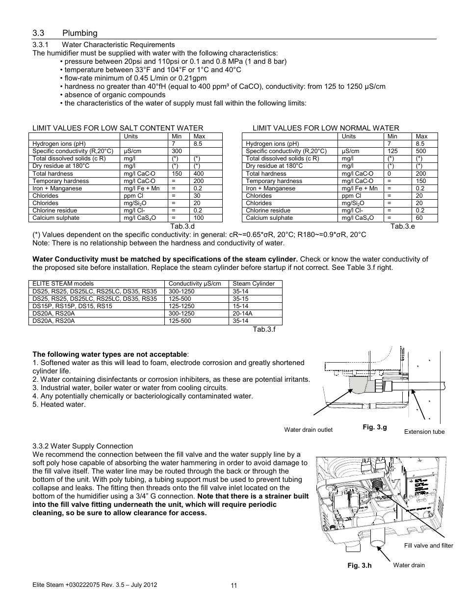 Plumbing, 3 plumbing | GeneralAire EDMK4 Elite Steam User Manual | Page 11 / 28