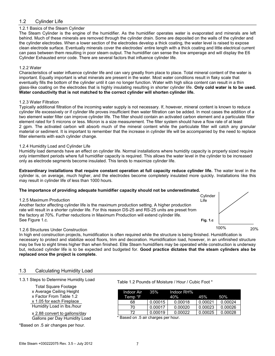 Cylinder life, Calculating humidity load | GeneralAire EDMK4 Elite Steam User Manual | Page 7 / 28