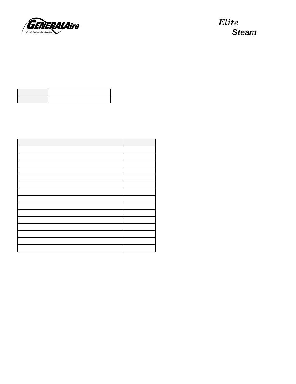 Pare parts | GeneralAire DS20 Elite Steam User Manual | Page 20 / 24