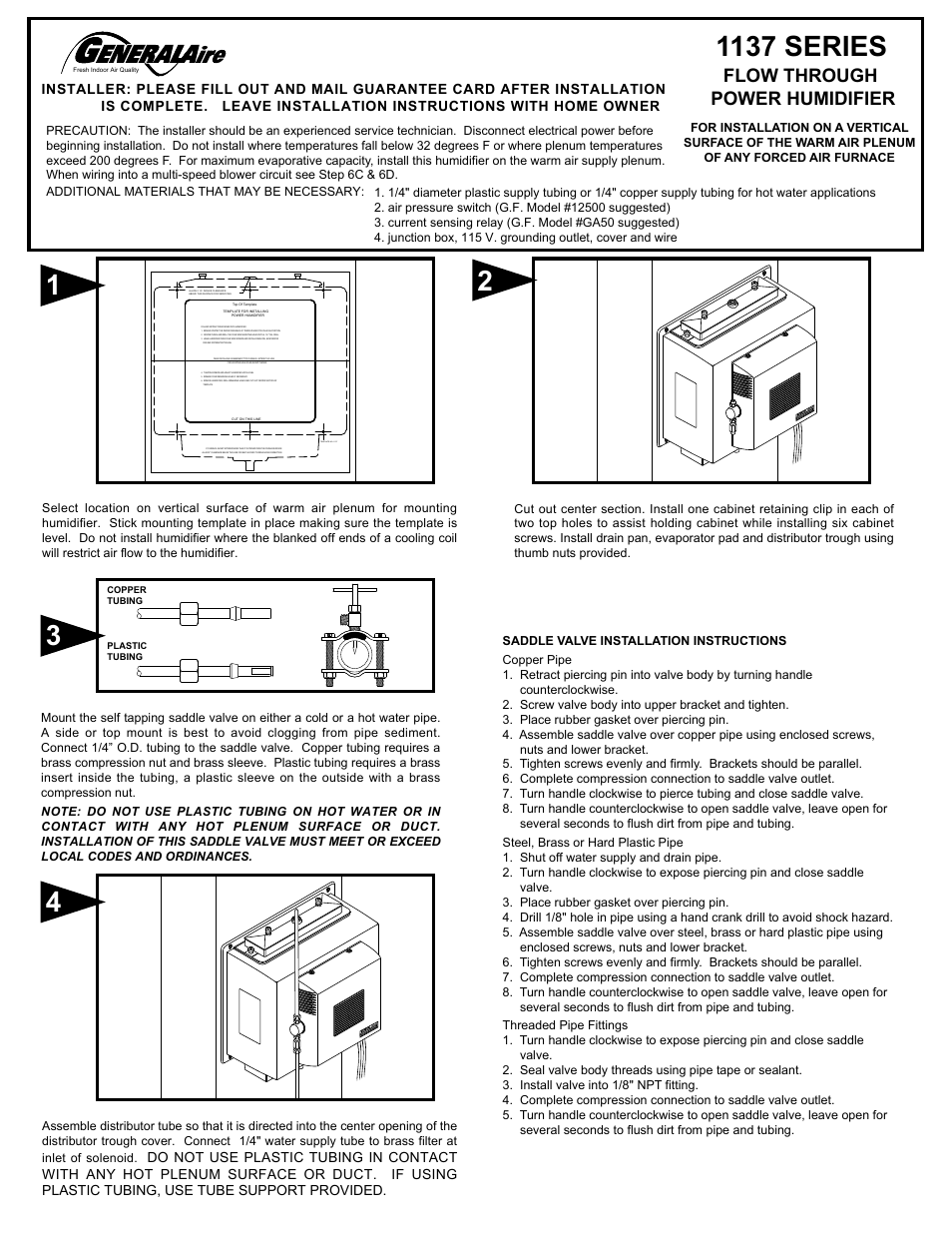 GeneralAire 1137 SERIES Legacy User Manual | 4 pages