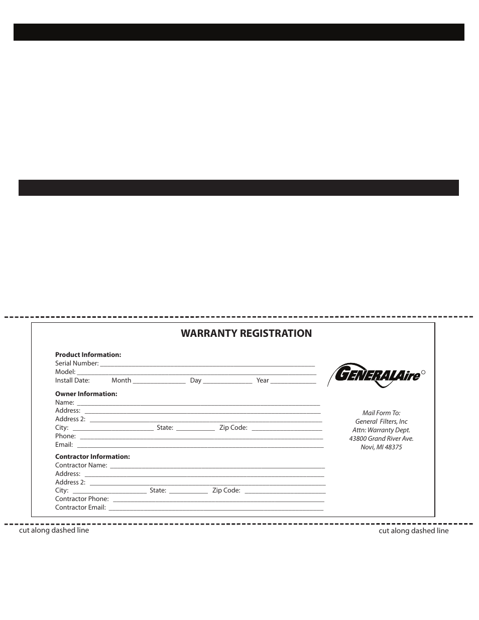 Parts list for humidifier limited warranty, Warranty registration, Technical support | GeneralAire SL16 User Manual | Page 5 / 5