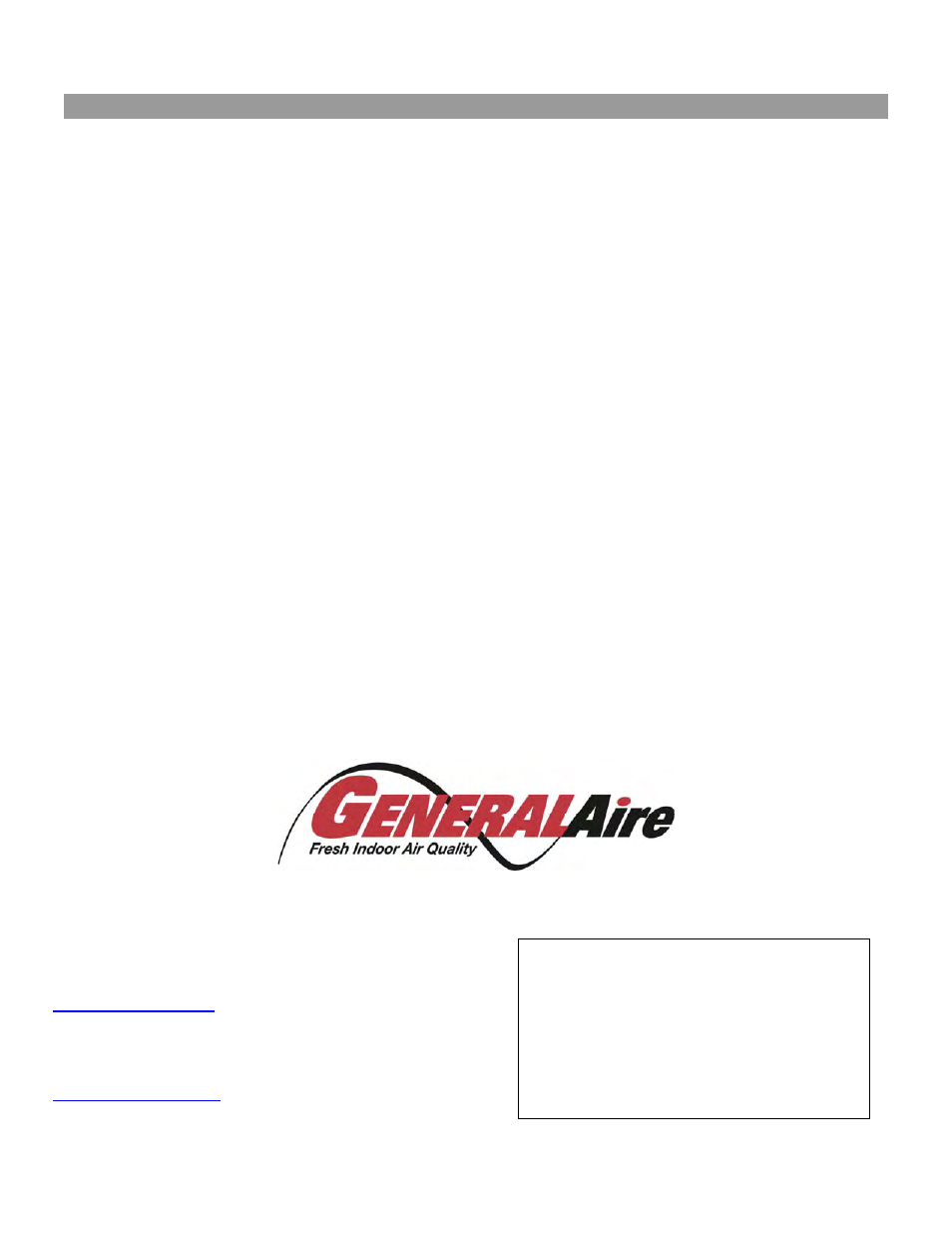 Troubleshooting | GeneralAire Remote Wall Blower User Manual | Page 10 / 10