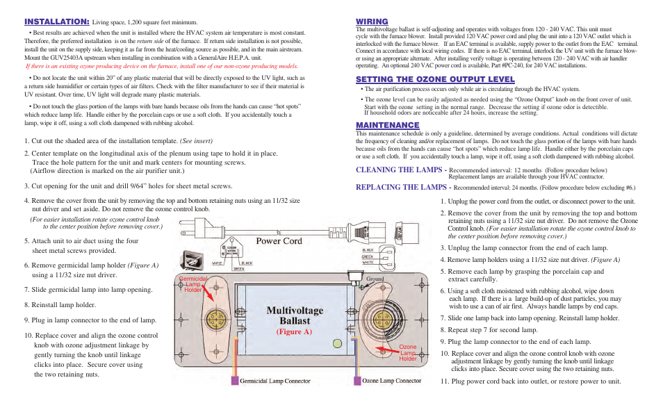 GeneralAire GUV25403A Super Plasma User Manual | Page 2 / 3