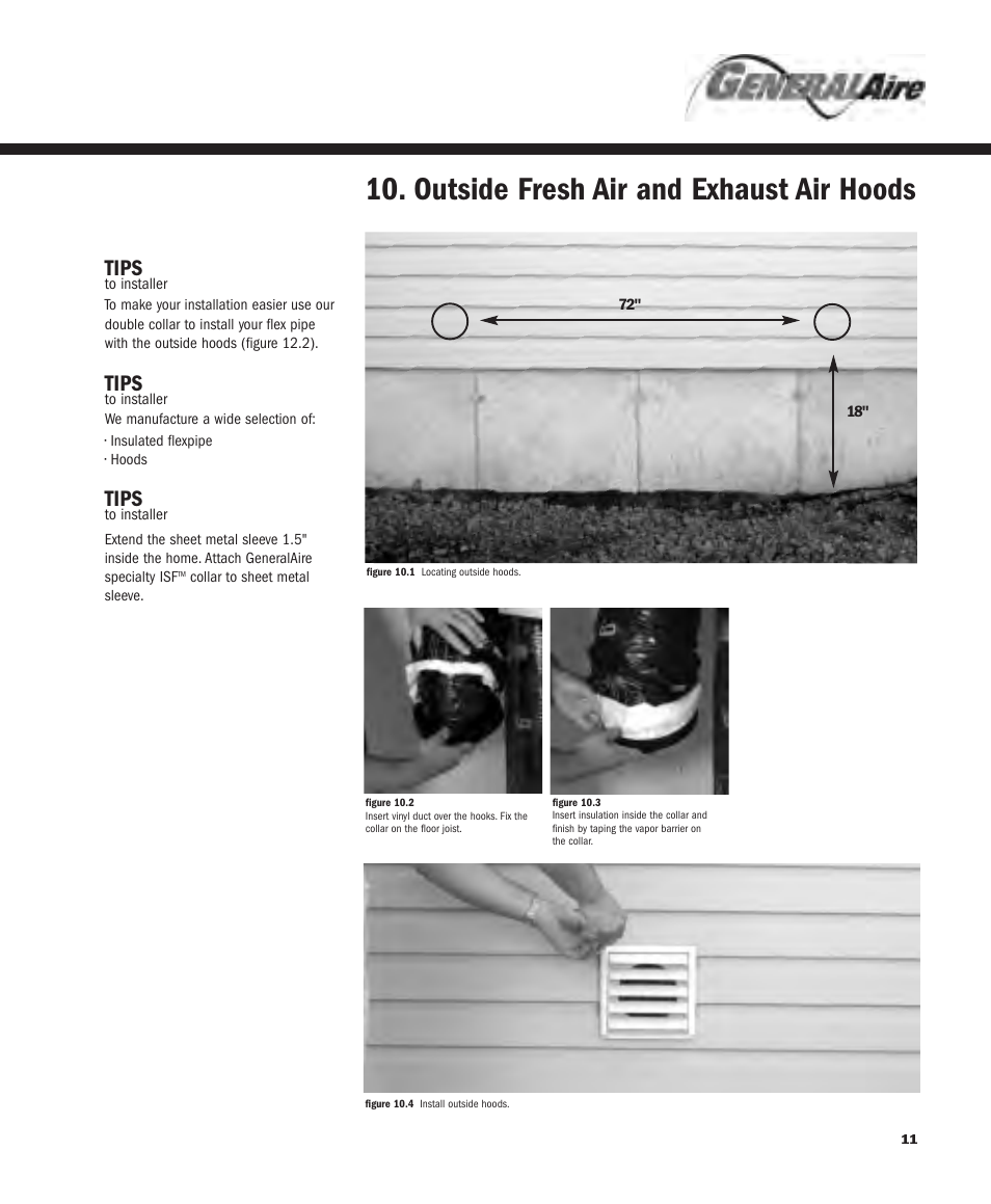 Outside fresh air and exhaust air hoods, Tips | GeneralAire ERV 3220 User Manual | Page 11 / 22