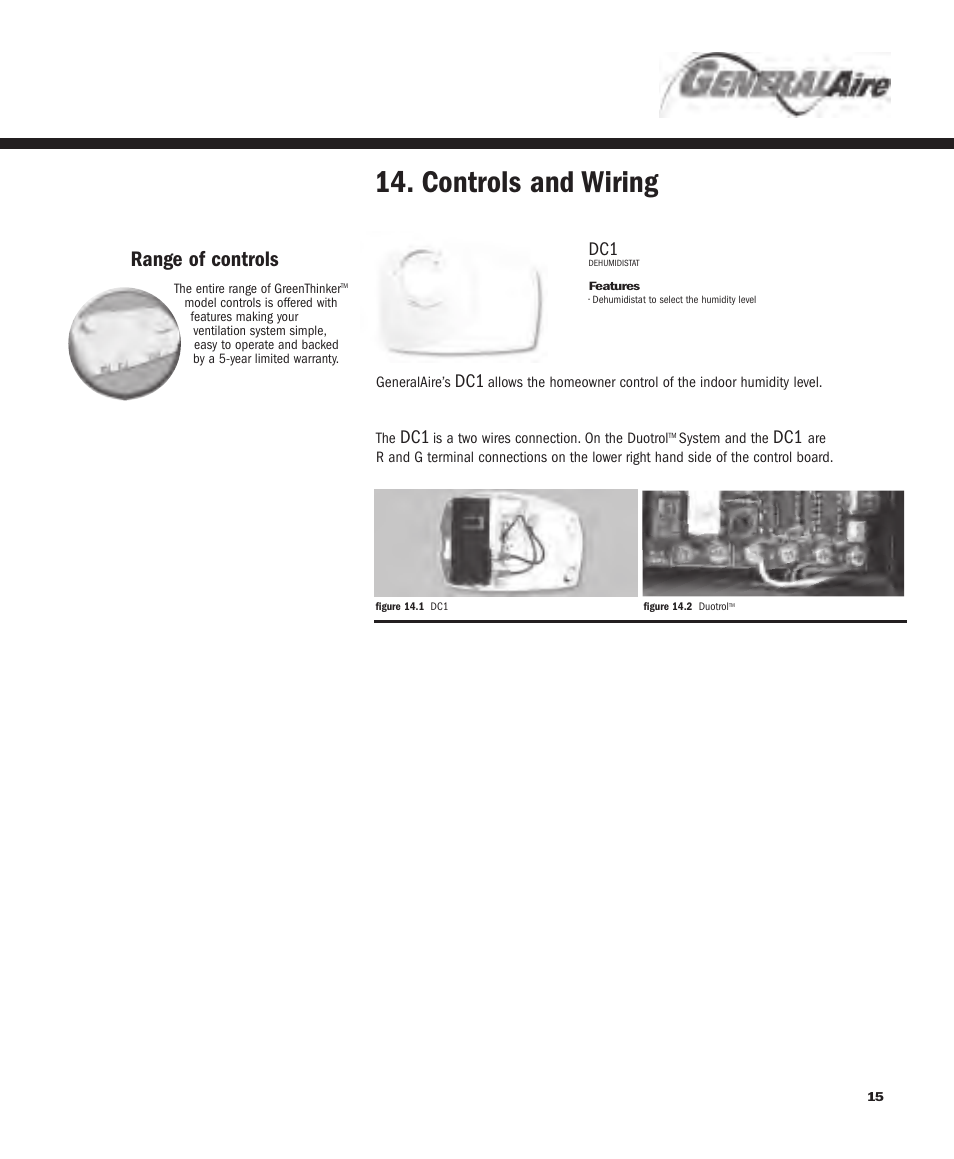 Controls and wiring, Range of controls | GeneralAire ERV 3220 User Manual | Page 15 / 22