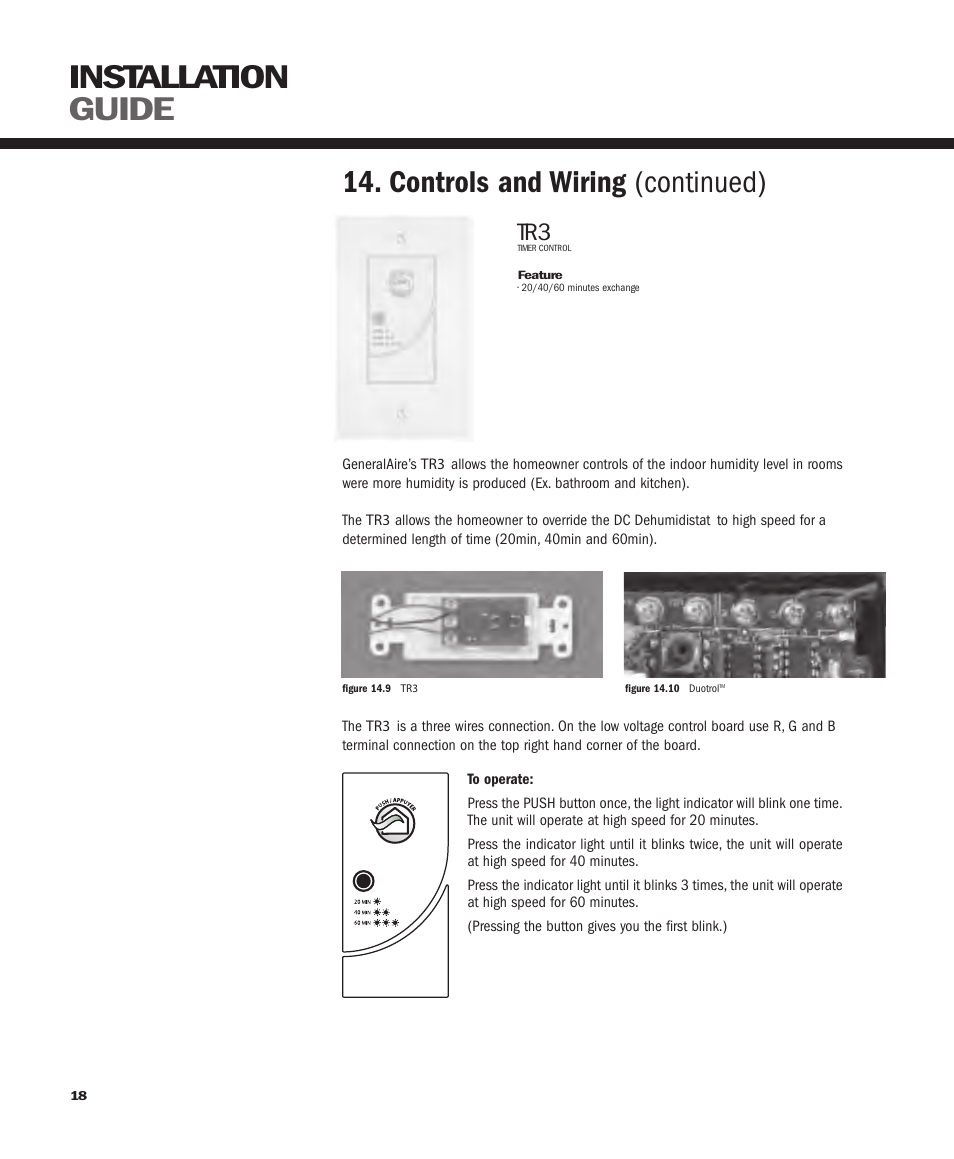 Installation guide, Controls and wiring (continued) | GeneralAire ERV 3220 User Manual | Page 18 / 22
