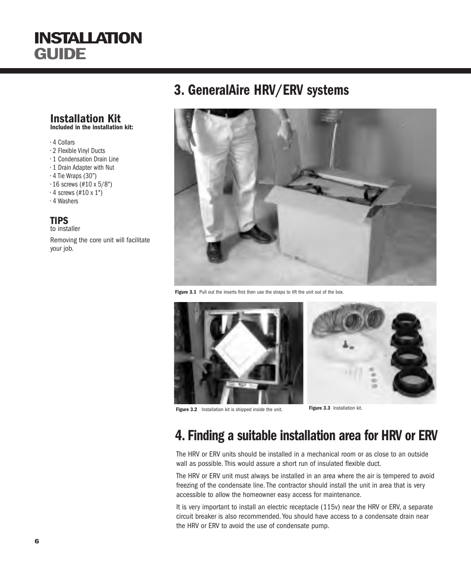 Installation guide, Installation kit | GeneralAire ERV 3220 User Manual | Page 6 / 22