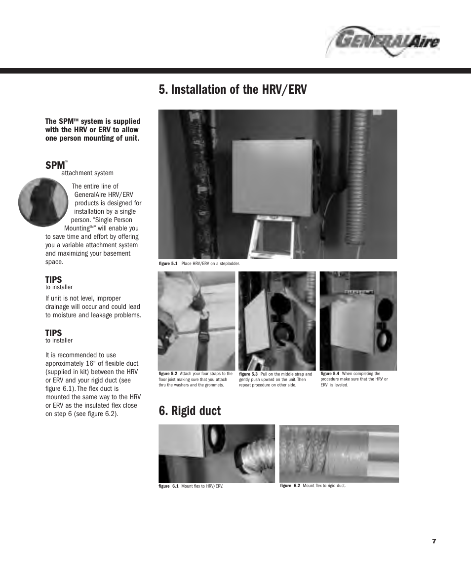 Installation of the hrv/erv 6. rigid duct, Tips | GeneralAire ERV 3220 User Manual | Page 7 / 22