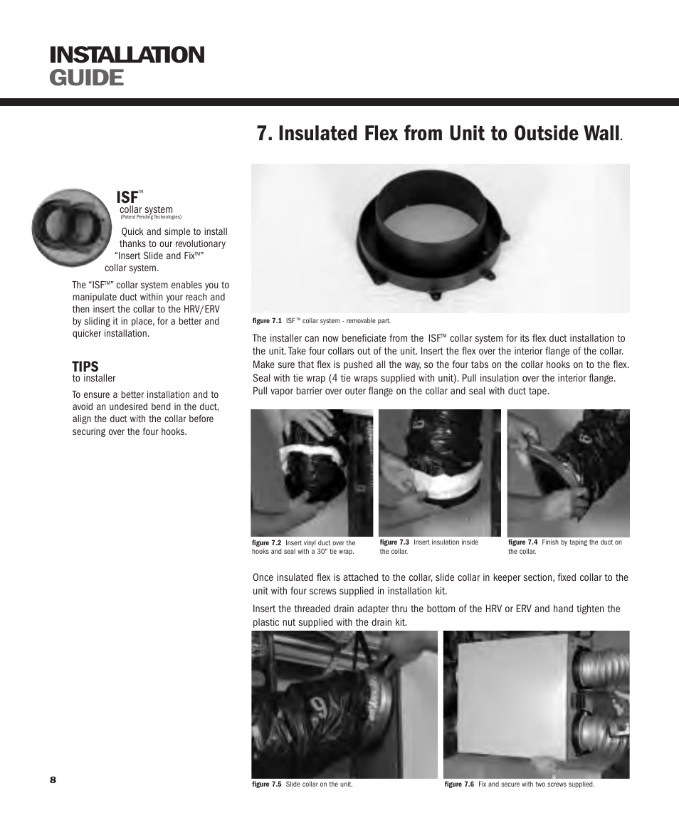 Installation guide, Insulated flex from unit to outside wall, Tips | GeneralAire ERV 3220 User Manual | Page 8 / 22