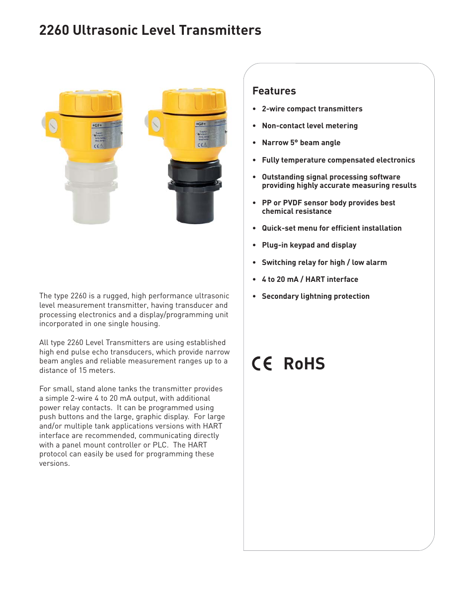 GF Signet 2260 Ultrasonic Level Transmitter User Manual | 4 pages