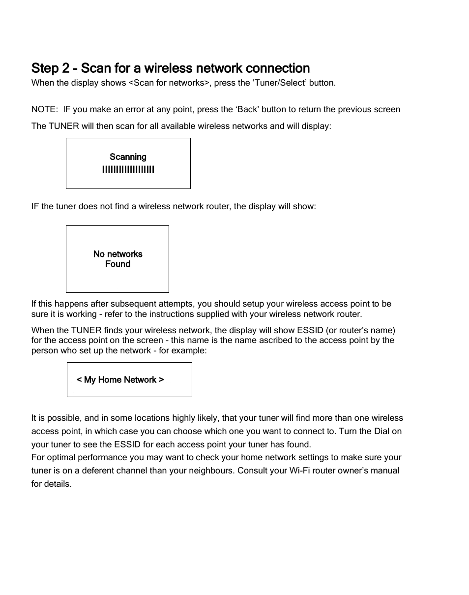 Step 2 - scan for a wireless network connection | Grace Digital GDI-IRDT200 Tuner User Manual | Page 12 / 41