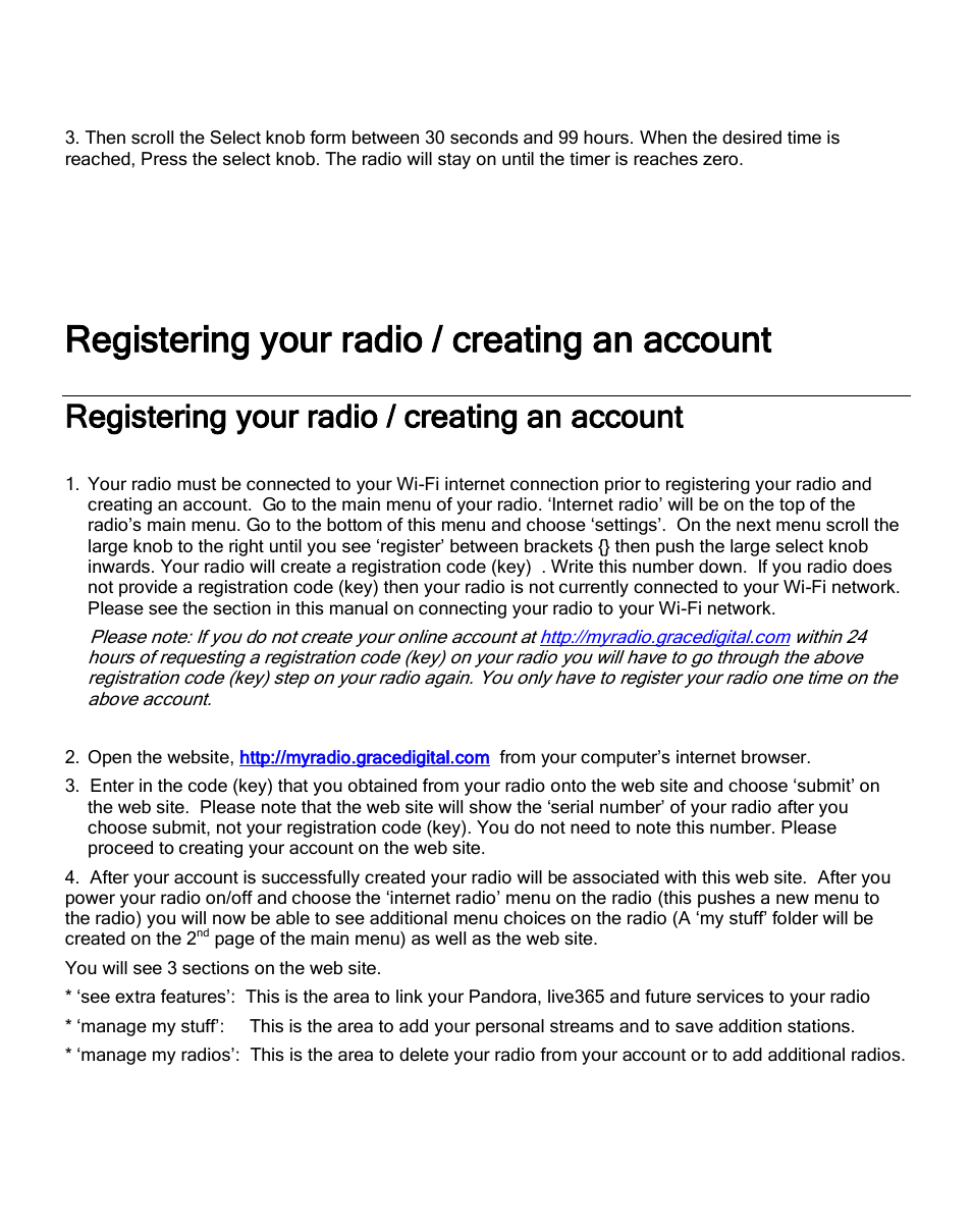 Registering your radio / creating an account | Grace Digital GDI-IRA500 Solo User Manual | Page 26 / 47
