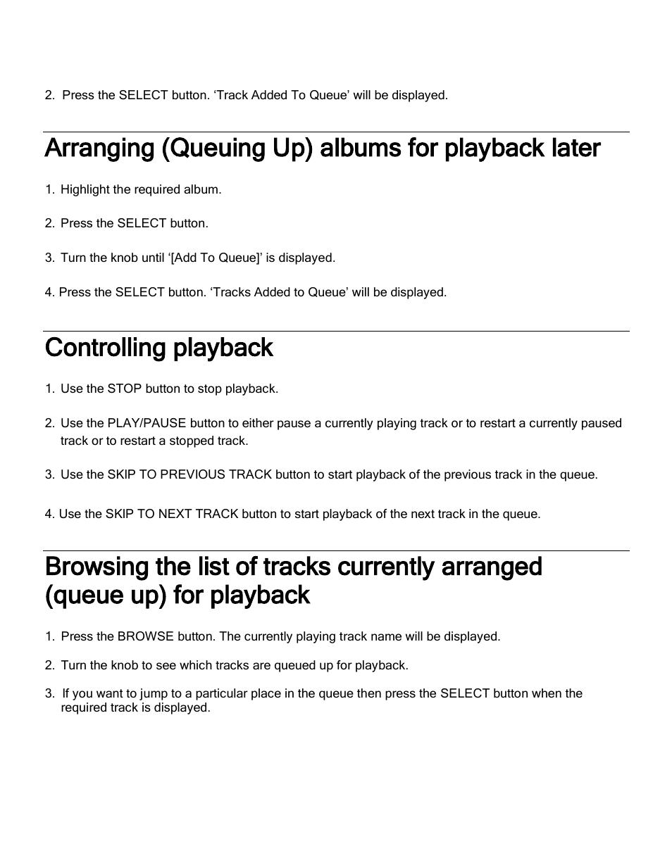 Arranging (queuing up) albums for playback later, Controlling playback | Grace Digital GDI-IRA500 Solo User Manual | Page 34 / 47