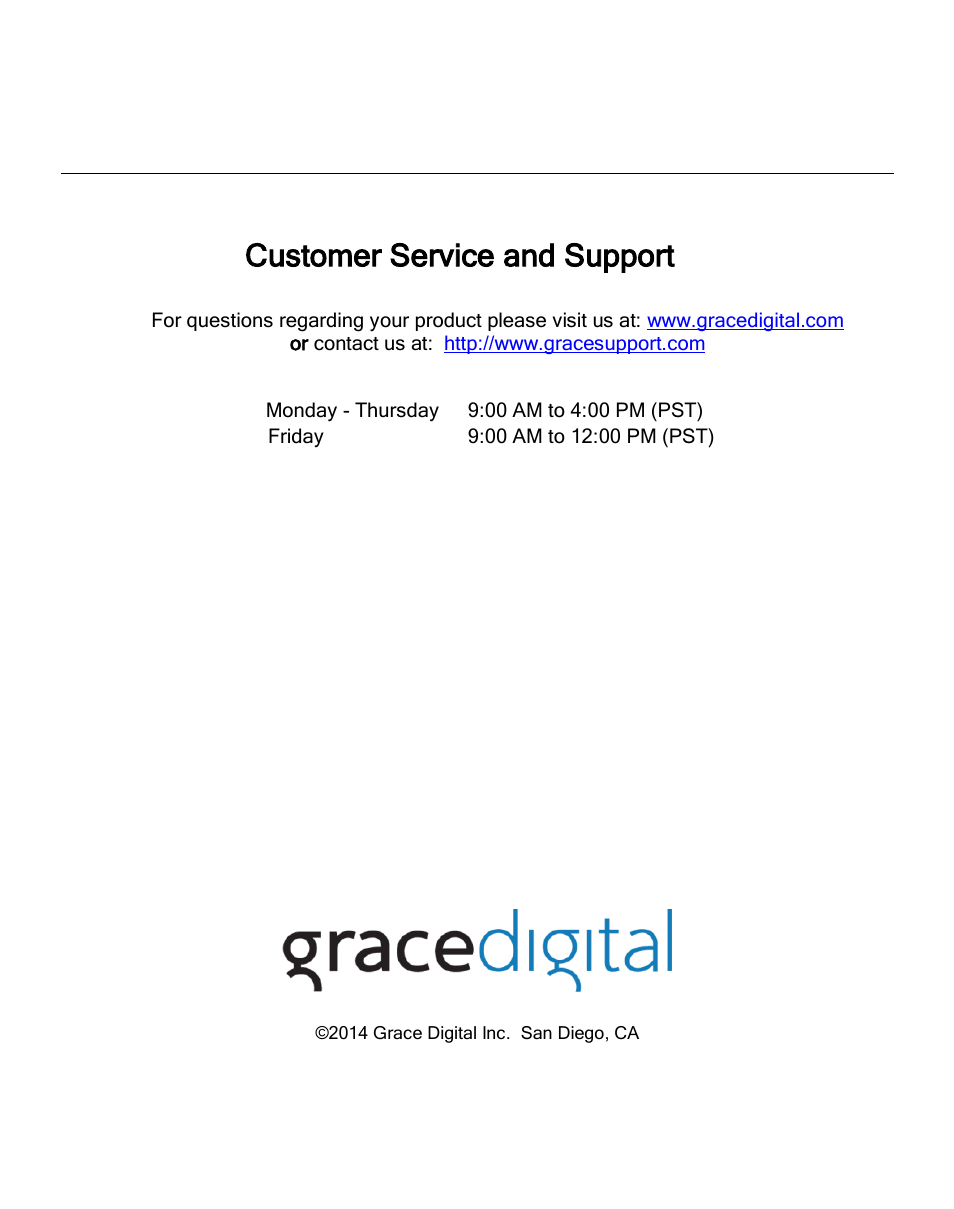 Customer service and support | Grace Digital GDI-IRA500 Solo User Manual | Page 47 / 47