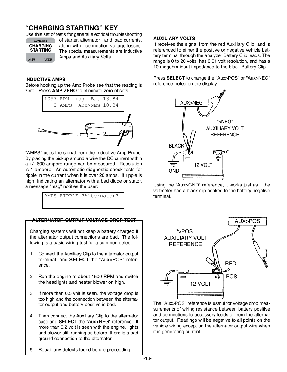 Charging starting” key, Start | GxT Ferret 63 DIAGNOSTIC ENGINE ANALYZER User Manual | Page 15 / 36