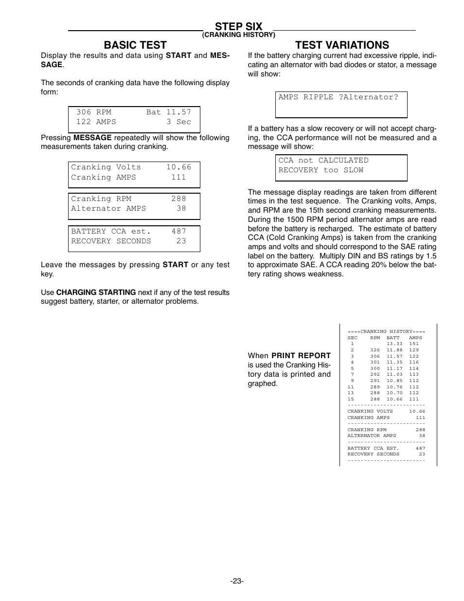 Basic test, Test variations, Step six | GxT Ferret 63 DIAGNOSTIC ENGINE ANALYZER User Manual | Page 25 / 36