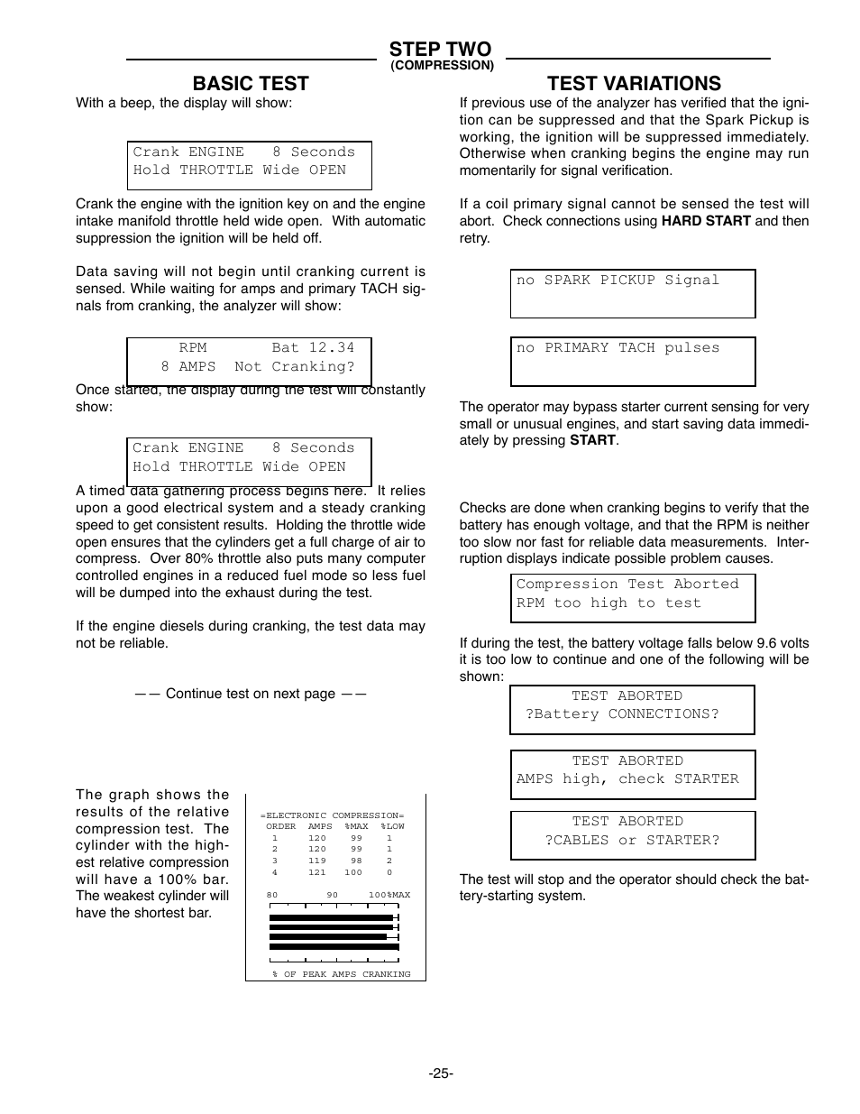 Basic test, Step two, Test variations | GxT Ferret 63 DIAGNOSTIC ENGINE ANALYZER User Manual | Page 27 / 36