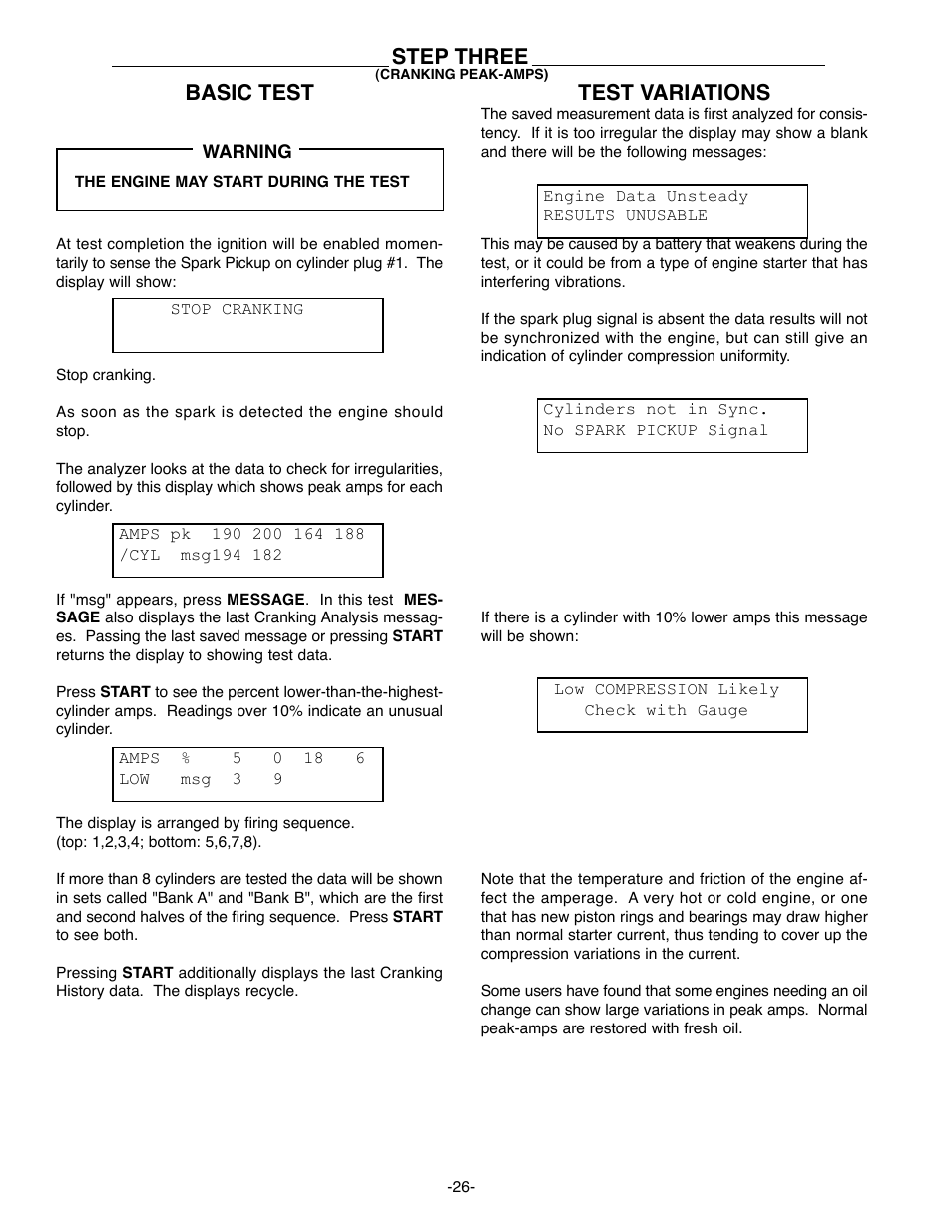 Basic test, Test variations, Step three | GxT Ferret 63 DIAGNOSTIC ENGINE ANALYZER User Manual | Page 28 / 36