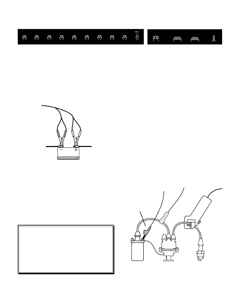 Leads, Leave the jaws open. t, Distributor connections | Black red 12 volt | GxT Ferret 54 ENGINE DIAGNOSTIC CENTER User Manual | Page 14 / 102