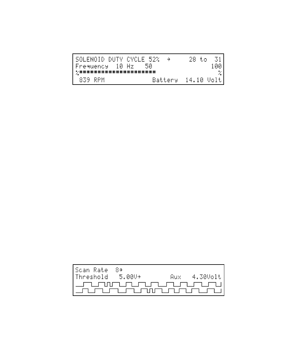 Logic trace scope, Solenoid duty cycle | GxT Ferret 54 ENGINE DIAGNOSTIC CENTER User Manual | Page 53 / 102