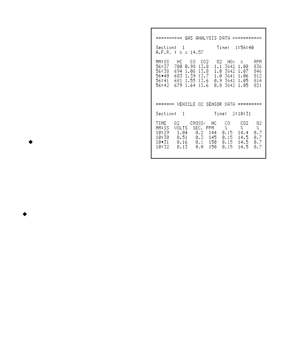 Printed reports, Print (marked results), Print (all results) | Vacuum meter, Solenoid duty cycle, Emissions, O2 sensor | GxT Ferret 54 ENGINE DIAGNOSTIC CENTER User Manual | Page 72 / 102