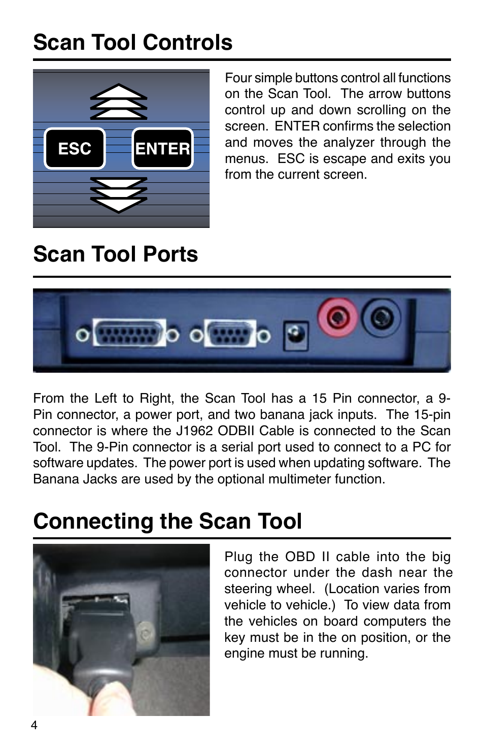 Palmscan, Enhanced obd ii, Scan tool ports | Connecting the scan tool, Scan tool controls | GxT Ferret 31 Scan Tool User Manual | Page 4 / 16