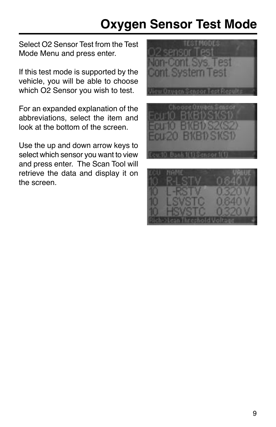 Oxygen sensor test mode | GxT Ferret 31 Scan Tool User Manual | Page 9 / 16