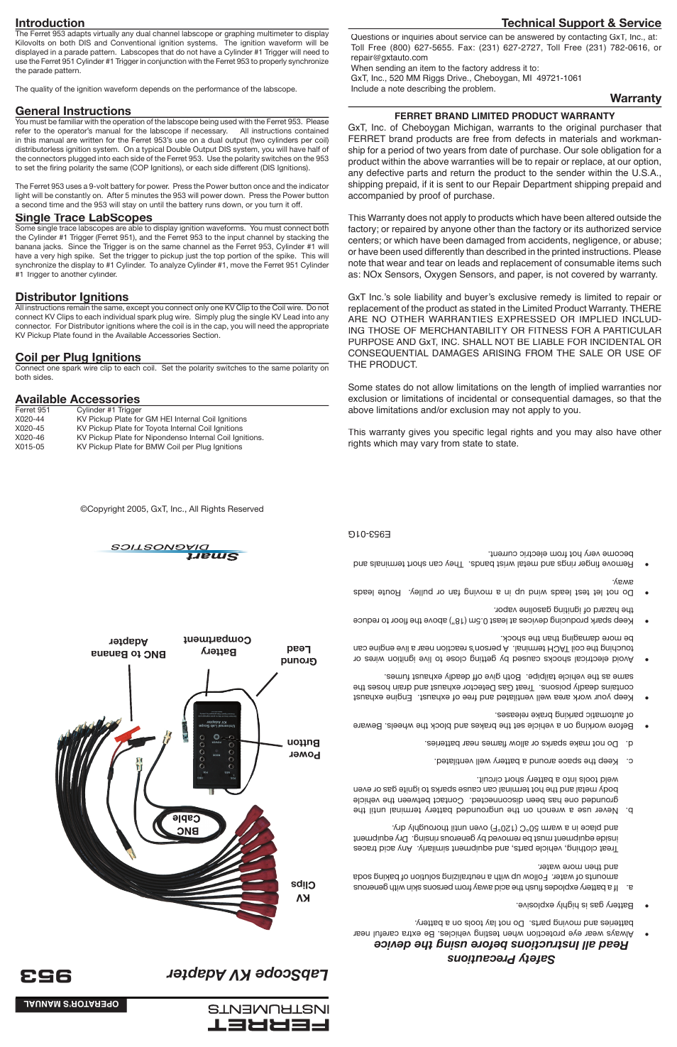 GxT V953-01, Universal LabScope KV Adapter User Manual | 2 pages