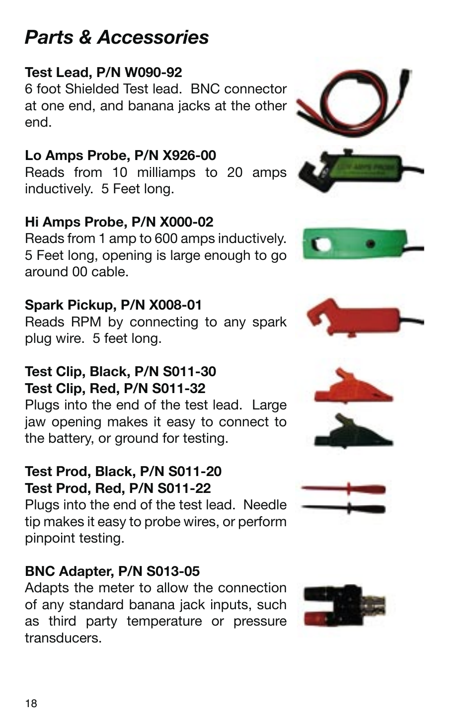 Parts & accessories | GxT V095-01 Automotive Analyzer User Manual | Page 18 / 24