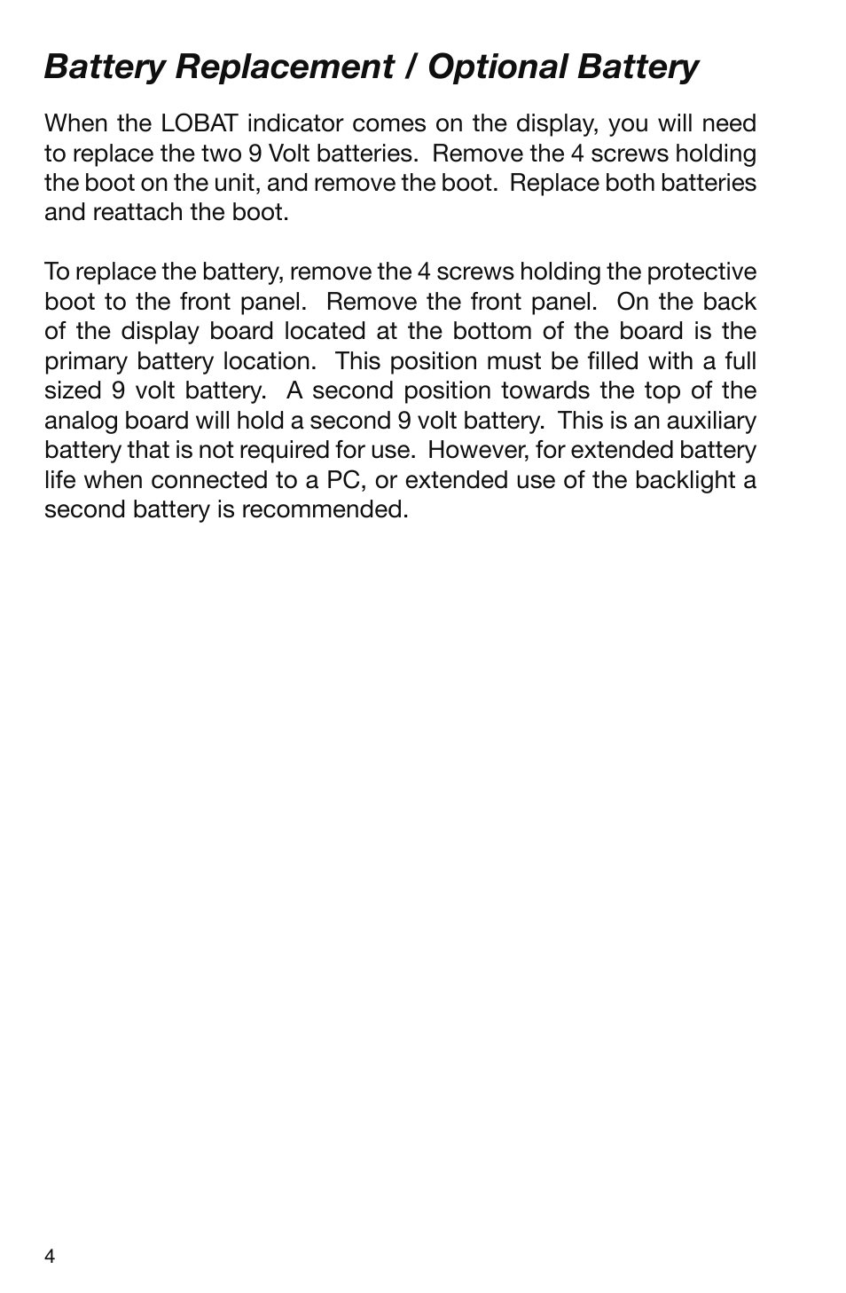 Battery replacement / optional battery | GxT V095-01 Automotive Analyzer User Manual | Page 4 / 24