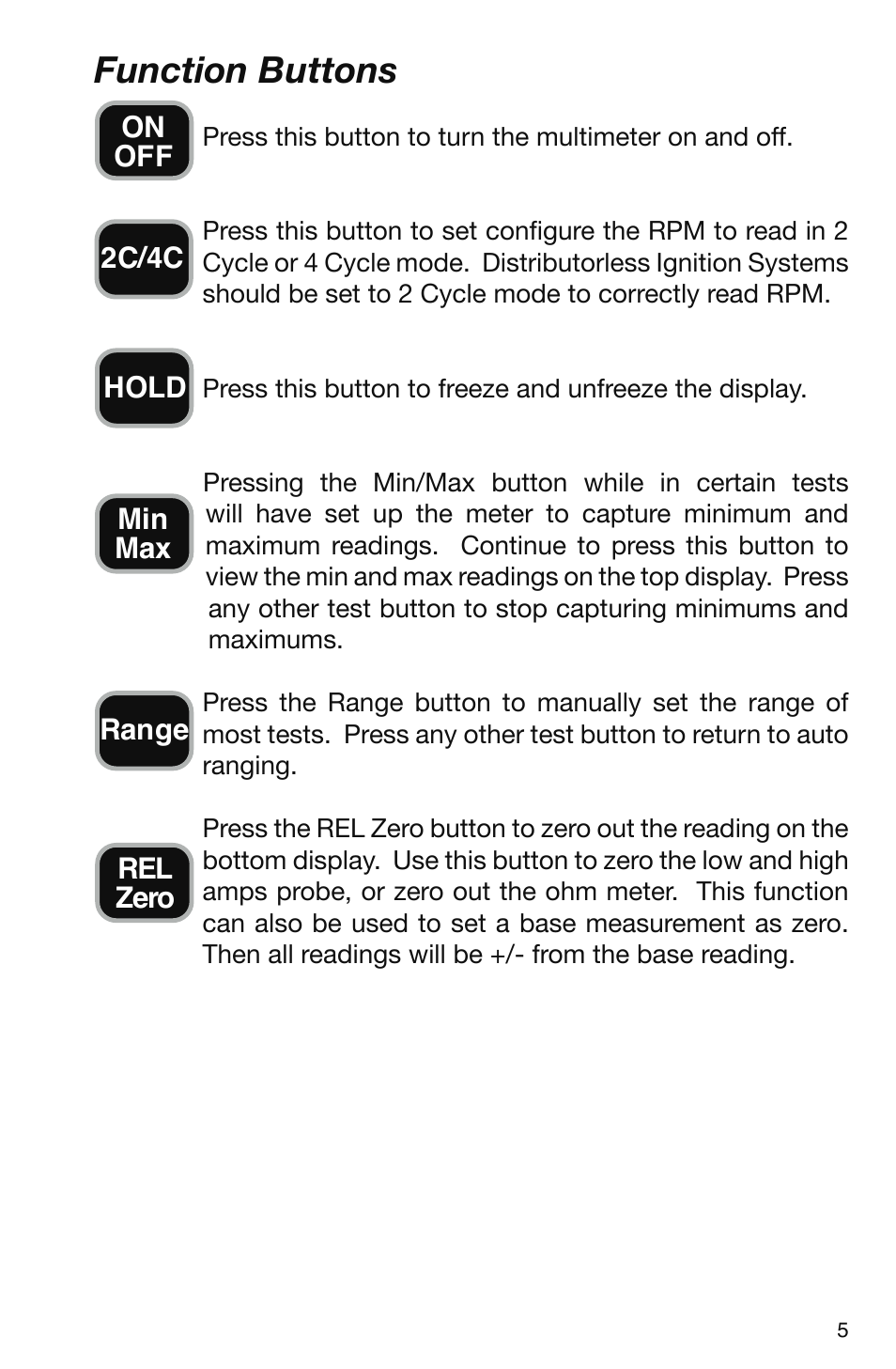 Function buttons | GxT V095-01 Automotive Analyzer User Manual | Page 5 / 24