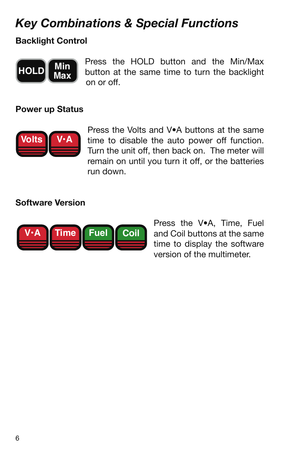 Key combinations & special functions | GxT V095-01 Automotive Analyzer User Manual | Page 6 / 24