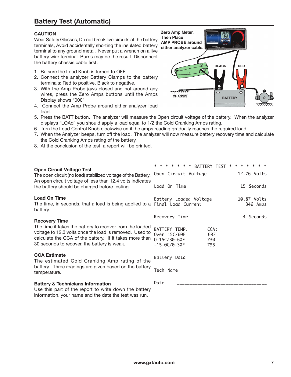 Battery test (automatic) | GxT V044-01, Ferret 44 Battery Tester with Printer Manual User Manual | Page 7 / 12