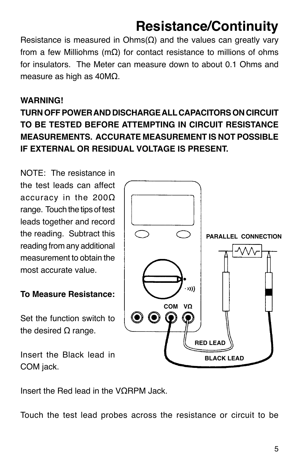 Resistance/continuity | GxT Ferret 94 Mulitmeter User Manual | Page 5 / 8