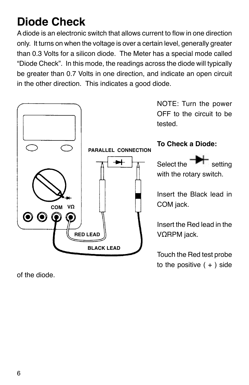 Diode check | GxT Ferret 94 Mulitmeter User Manual | Page 6 / 8