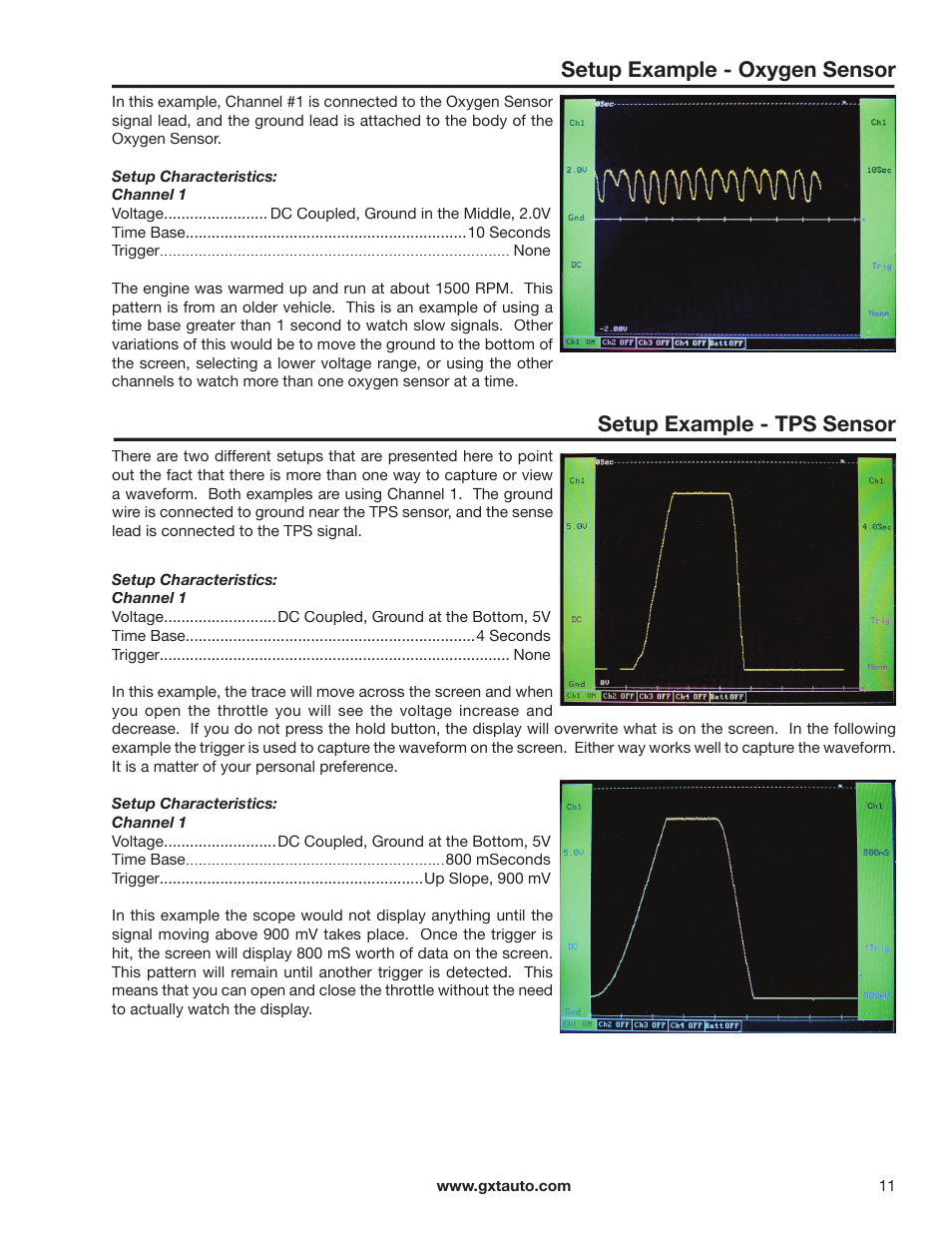 Setup example - oxygen sensor, Setup example - tps sensor | GxT Ferret 92 Color Labscope User Manual | Page 11 / 24