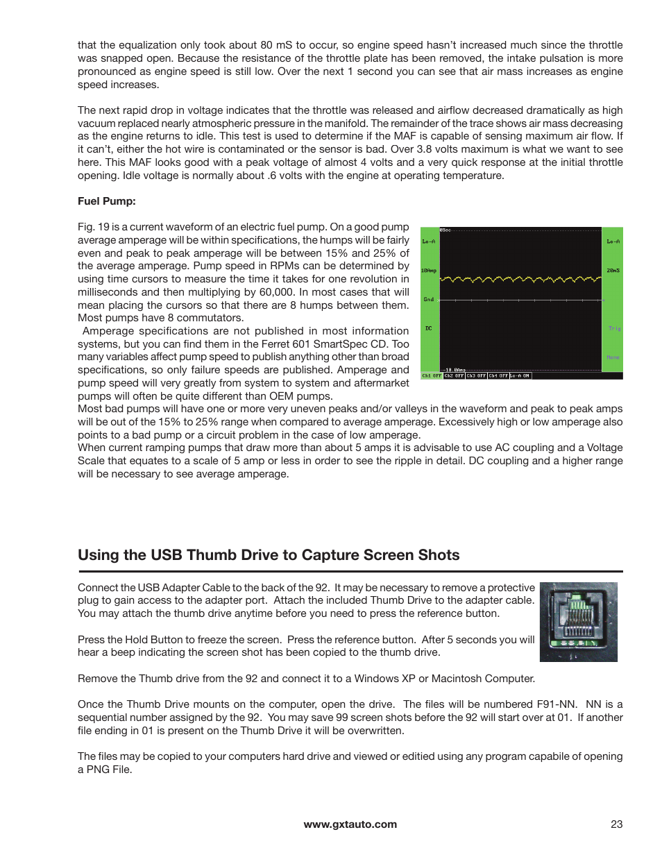 Using the usb thumb drive to capture screen shots | GxT Ferret 92 Color Labscope User Manual | Page 23 / 24