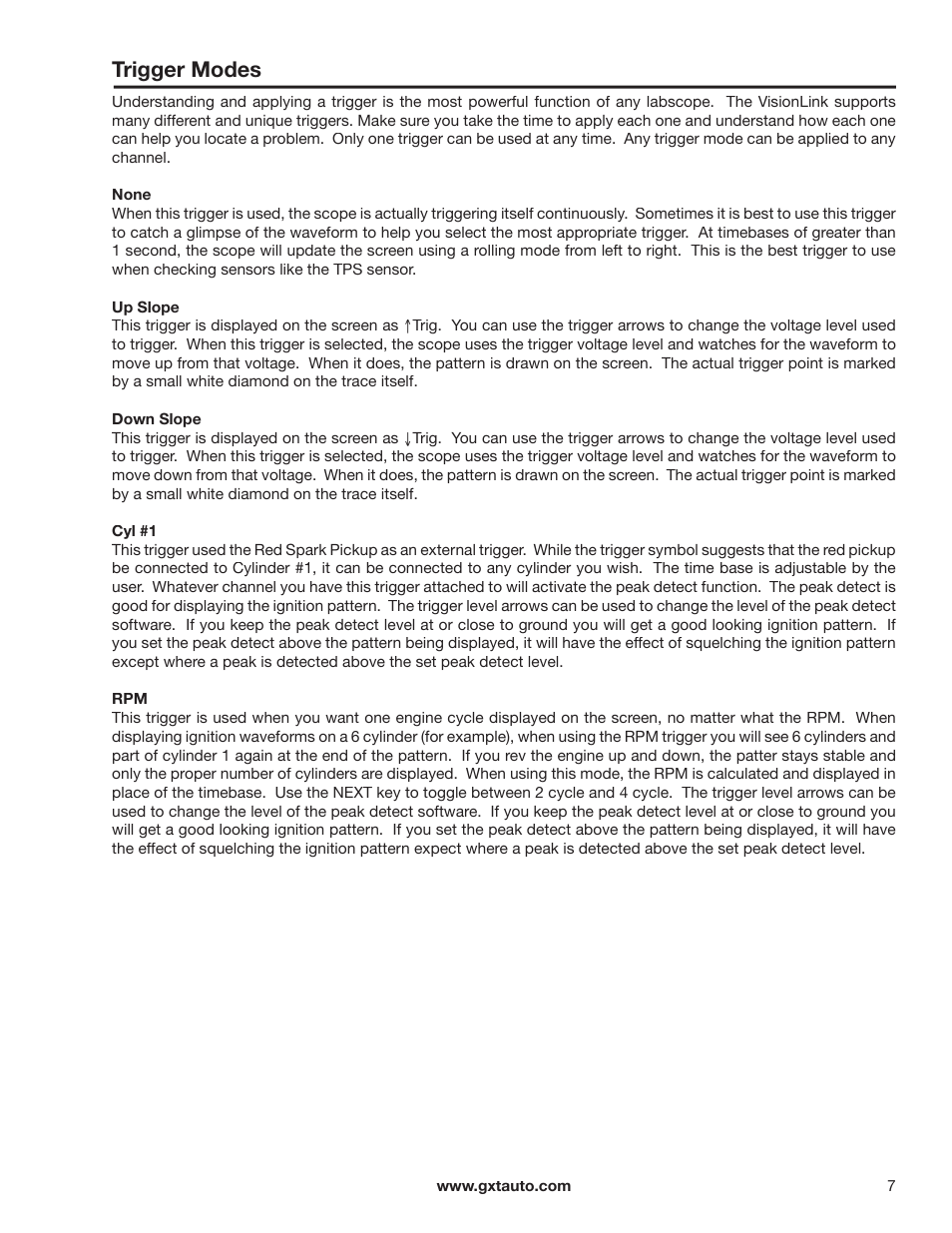 Trigger modes | GxT Ferret 92 Color Labscope User Manual | Page 7 / 24