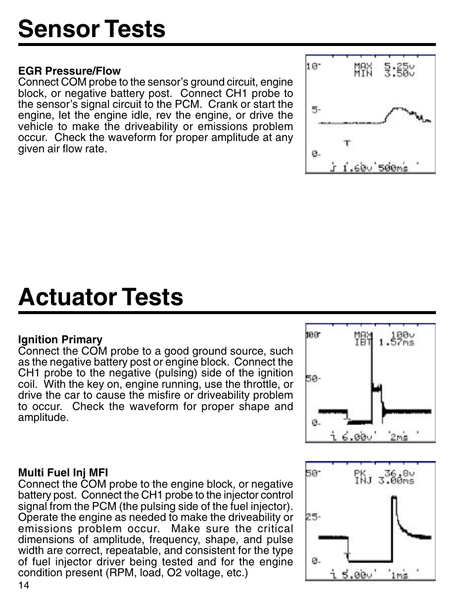 Sensor tests actuator tests | GxT Ferret 91 2-Channel Labscope User Manual | Page 14 / 23