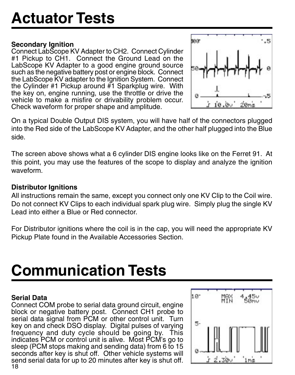 Actuator tests communication tests | GxT Ferret 91 2-Channel Labscope User Manual | Page 18 / 23