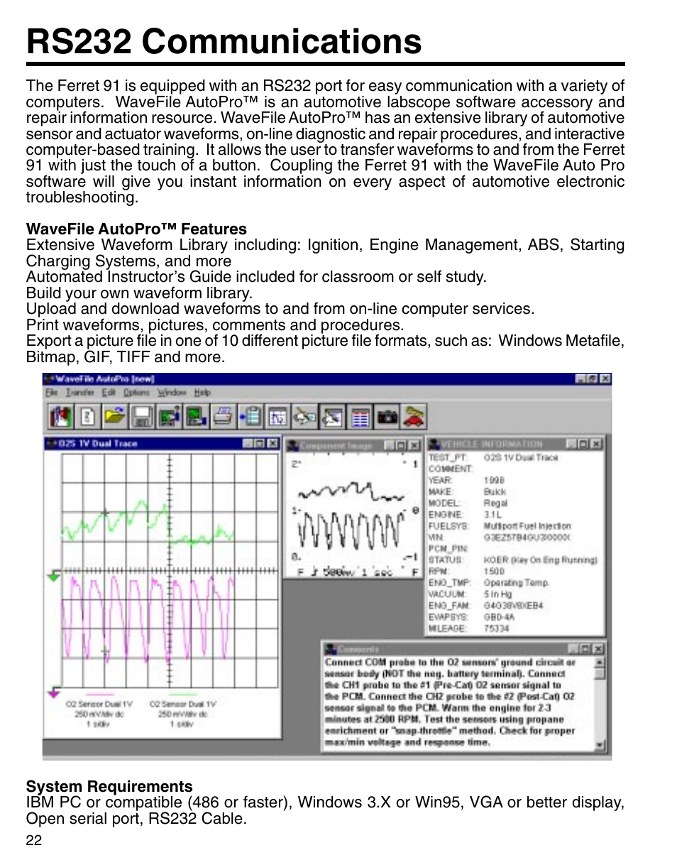 Rs232 communications | GxT Ferret 91 2-Channel Labscope User Manual | Page 22 / 23