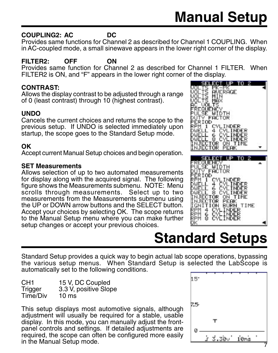 Manual setup standard setups | GxT Ferret 91 2-Channel Labscope User Manual | Page 7 / 23