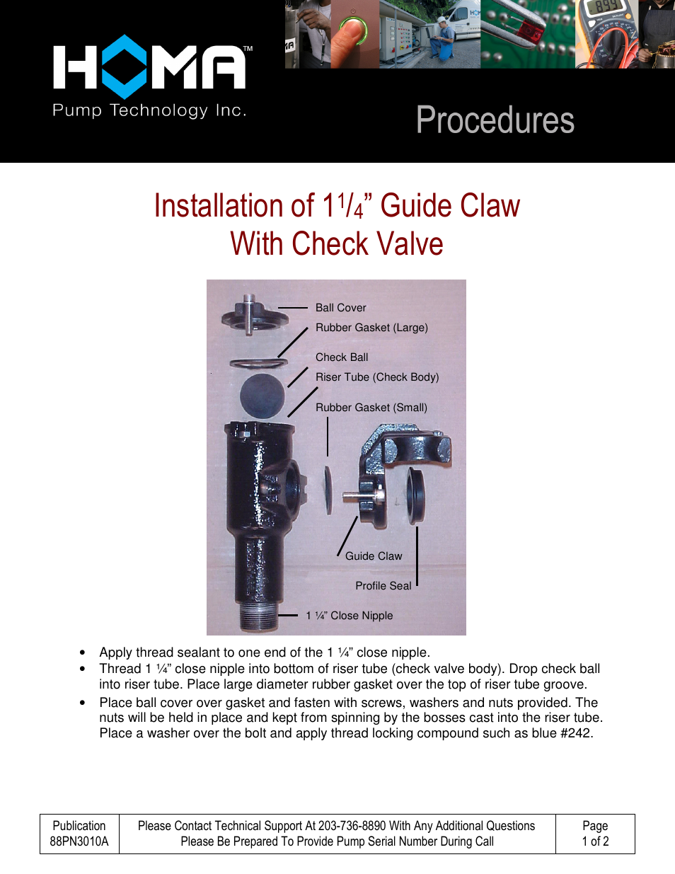 HOMA Installation of 1 and a Quarter Inch Guide Claw Wit Check Valve User Manual | 2 pages