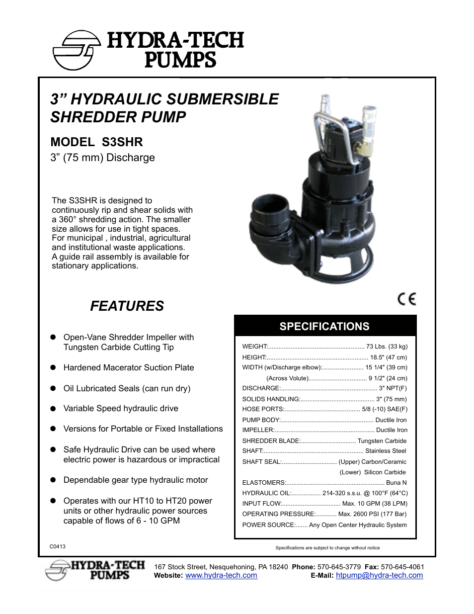 Hydra-Tech S3SHR User Manual | 2 pages